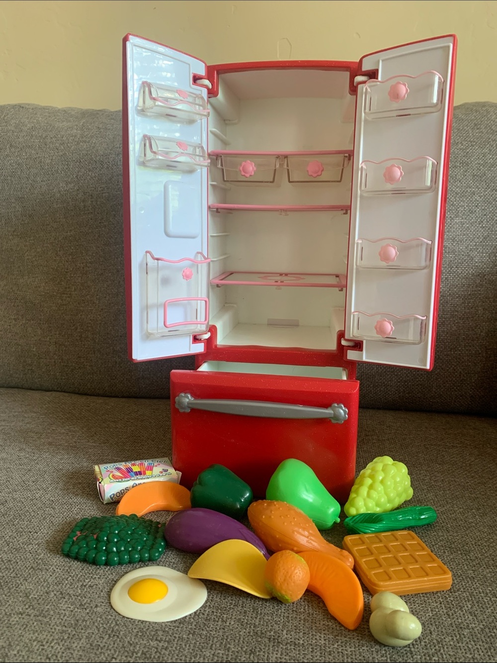 Our Generation Sparkly Red Refrigerator with Food for 18” Dolls